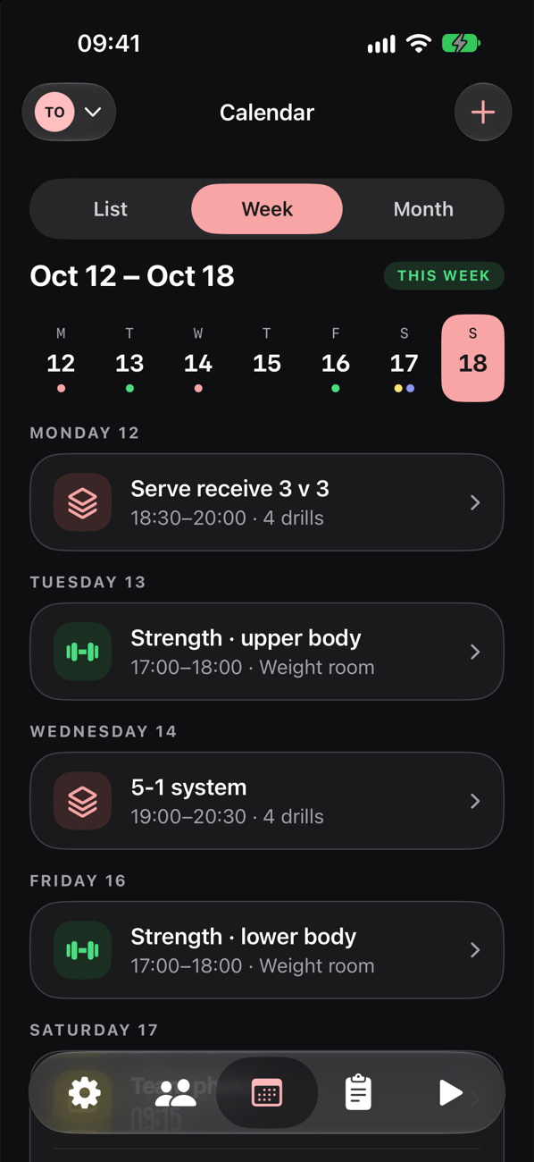 Volleyball Squad Coach calendar on iPhone